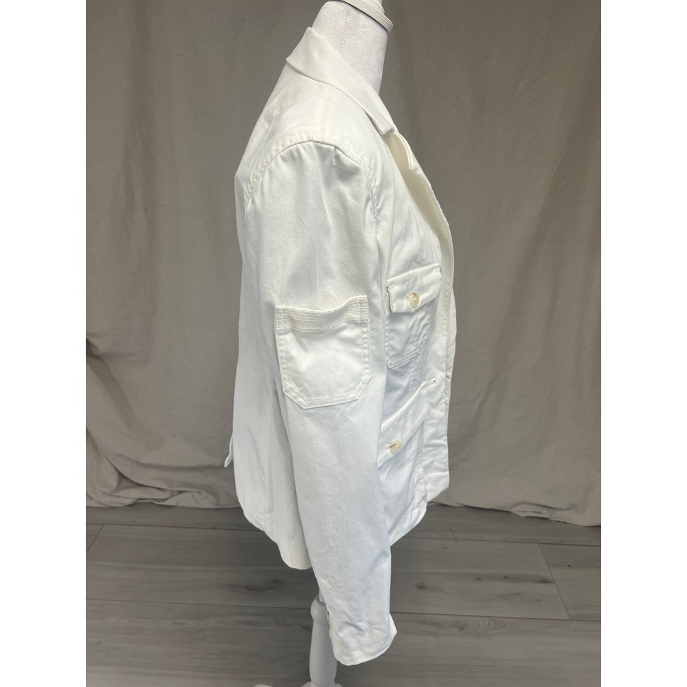 Anthropologie Cottagecore Blazer Jacket White Cargo Pocket Sz 6 Military Coastal - Picture 6 of 10